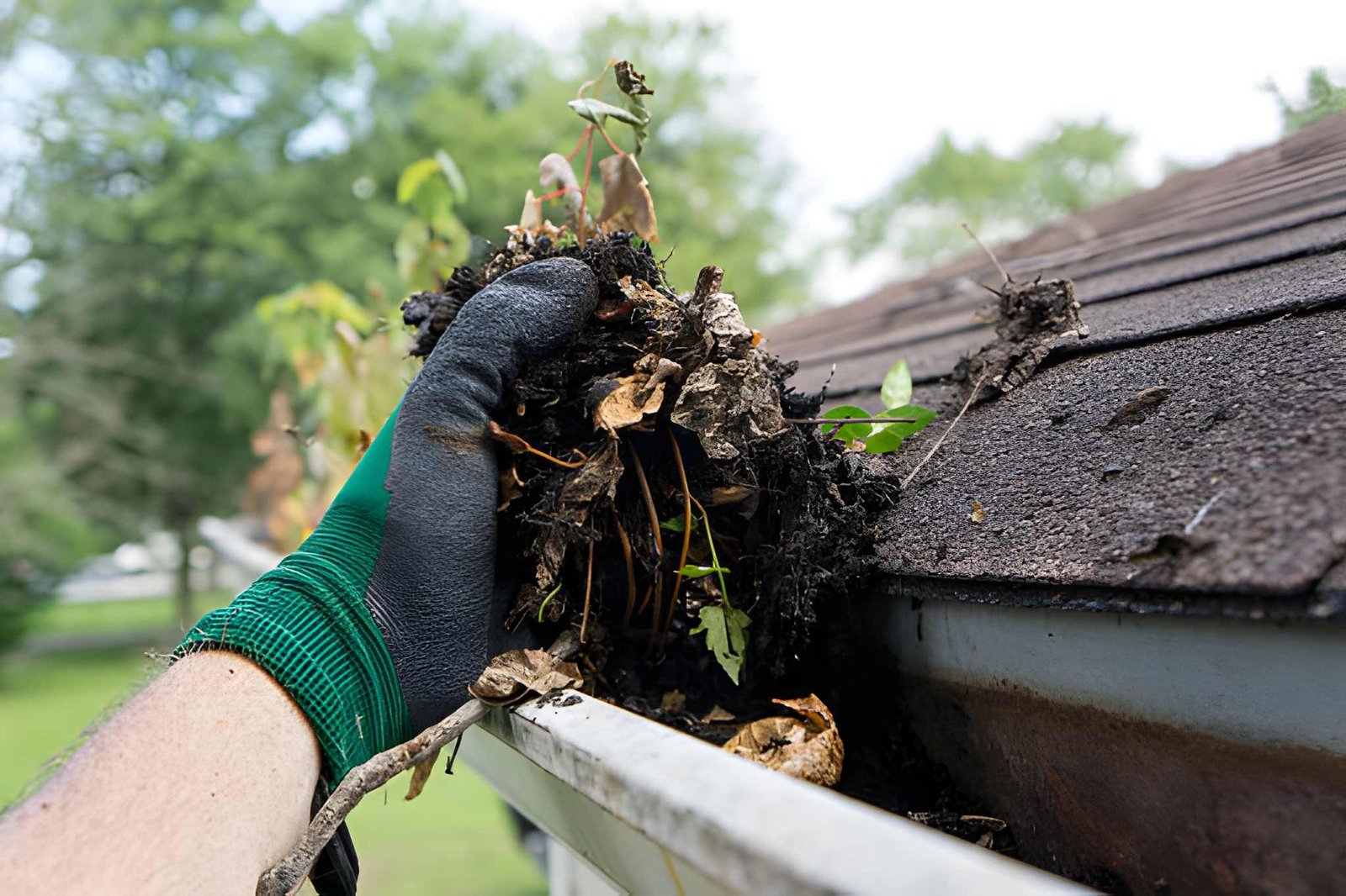 Cleaning gutters during the summer time.